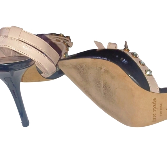 Kate Spade Lydia Jewel Black Patent Leather &  Cream Studded Pumps LNC SIZE 8 - Picture 12 of 16